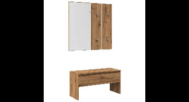 Halmeubelset bewerkt hout artisanaal eikenkleur