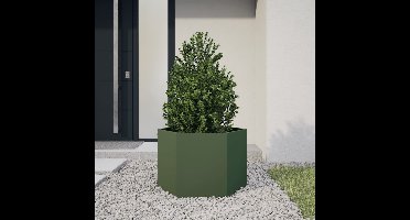 Plantenbak zeshoek 69x60x45 cm staal olijfgroen
