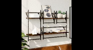 4-delige Wandschappenset met stangen bewerkt hout bruineiken