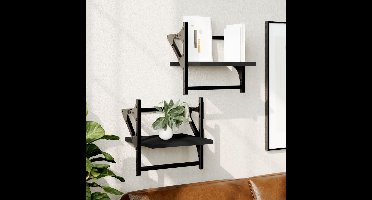 Wandschappen met stangen 2 st 30x25x30 cm zwart