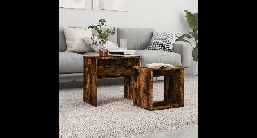 2-delige Tafeltjesset bewerkt hout gerookt eikenkleurig