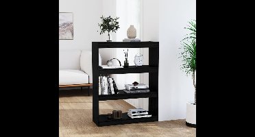 Boekenkast/kamerscherm 80x30x103,5 cm massief grenenhout zwart