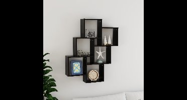 Wandschap kubus 78x15x93 cm bewerkt hout zwart