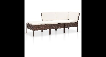 3-delige Loungeset met kussens poly rattan bruin