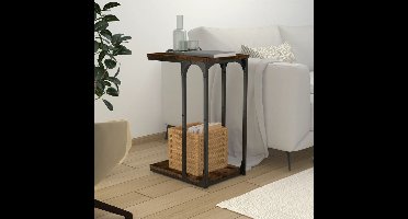 Bijzettafel 40x30x60 cm bewerkt hout gerookt eikenkleurig