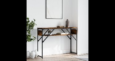 Wandtafel met schap 105x30x75 cm bewerkt hout gerookt eiken