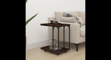 Bijzettafel met wieltjes 50x35x55,5 cm hout gerookt eikenkleur