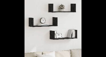 Wandplanken 3 stuks Zwarte Eiken 58x18x18 cm Bewerkt Hout