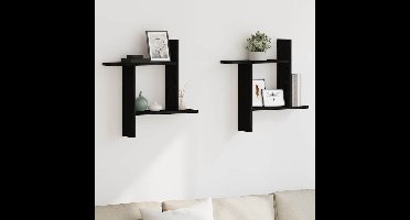 Wandplanken 2 stuks Zwarte Eiken 50x12x50 cm Bewerkt Hout