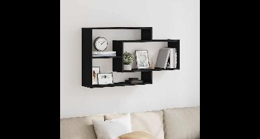 Wandplank Zwart Eiken 104x20x58,5 cm Bewerkt Hout