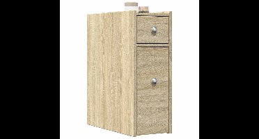 Badkamerkast smal met wielen bewerkt hout sonoma eikenkleurig