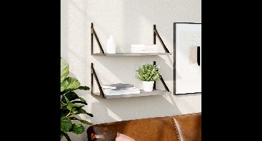 Wandschappen 2 st 60x25x25,5 cm bewerkt hout grijs sonoma eiken