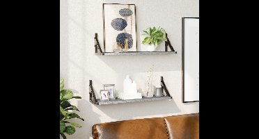 Wandschappen 2 st 60x15x15,5 cm grijs sonoma eikenkleurig
