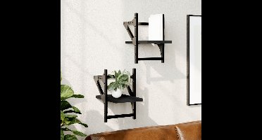 Wandschappen met stangen 2 st 20x25x30 cm zwart
