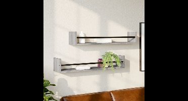 Wandschappen met stangen 2 st 80x16x14 cm grijs sonoma