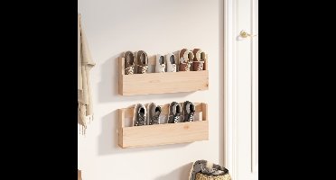 Wandschoenenrekken 2 st 59x9x23 cm massief grenenhout