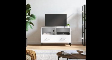 Tv-meubel 80x36x50 cm bewerkt hout hoogglans wit