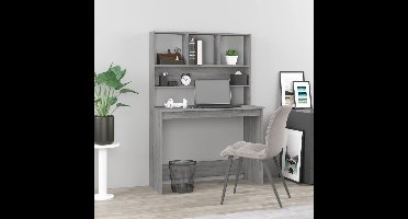 Bureau met schappen 102x45x148 cm bewerkt hout grijs sonoma