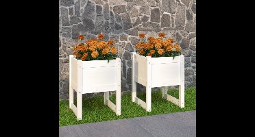 Plantenbakken 2 st 40x40x52,5 cm massief grenenhout wit