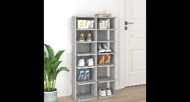 Schoenenrekken 2 st 27,5x27x102 cm bewerkt hout grijs sonoma