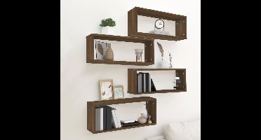 Wandschappen kubus 4 st 60x15x23 cm bewerkt hout bruin eiken