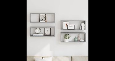 Wandschappen kubus 4 st 60x15x23 cm bewerkt hout grijs sonoma