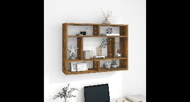 Wandschap 75x16x55 cm bewerkt hout gerookt eikenkleurig