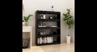 Boekenkast/kamerscherm 100x30x135,5 cm massief grenenhout zwart