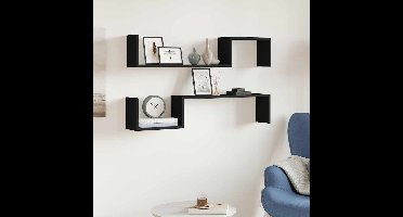 Wandschappen 2 st 100x15x20 cm bewerkt hout zwart