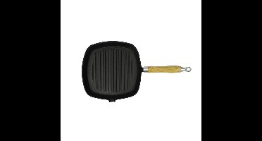 Grillpan met houten handvat gietijzer 20x20 cm