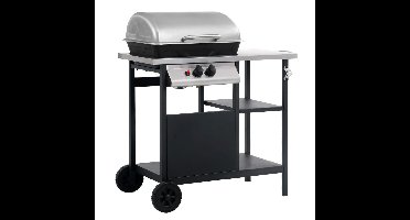 Gasbarbecue met 3-laags zijtafel zwart en zilverkleurig