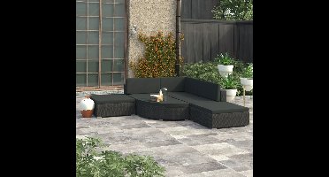 6-delige Loungeset met kussens poly rattan zwart