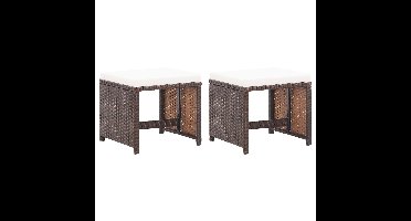 Tuinkrukken 2 st met kussens poly rattan bruin