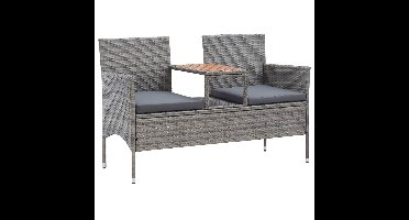 Tuinbank 2-zits met tafeltje 143 cm poly rattan grijs