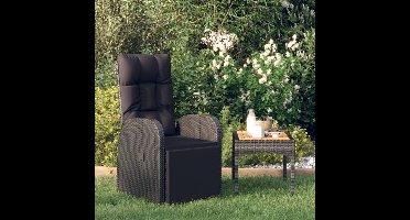 Tuinstoel verstelbaar met kussen poly rattan zwart