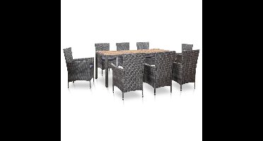 9-delige Tuinset met kussens poly rattan grijs