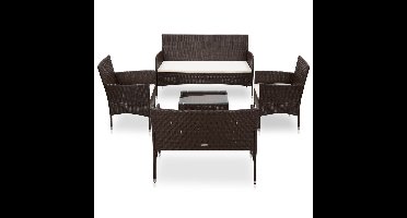 5-delige Loungeset met kussens poly rattan bruin