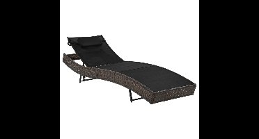 Ligbed met kussen poly rattan bruin