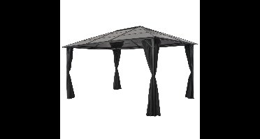 Prieel met gordijn 4x3x2,6 cm aluminium zwart