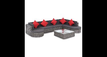 8-delige Loungeset met kussens poly rattan grijs