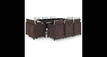 11-delige Tuinset met kussens poly rattan bruin