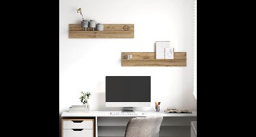 Wandplank 2 pcs Artisan Eiken 80 x 11,5 x 18 cm Bewerkt hout