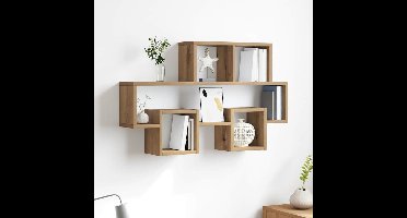 Wandplank artisanaal eikenkleurig 82 x 15 x 51 cm Bewerkt hout