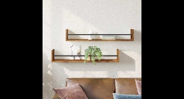 Wandplank Wandgemonteerd 2 pcs Oudhout 80 x 16 x 14 cm