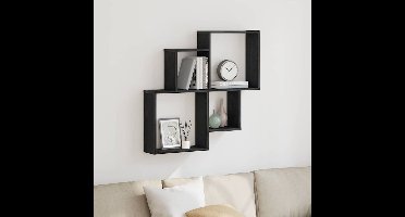 Wandplank met plank Zwart Eiken 80 x 15 x 78,5 cm Bewerkt hout