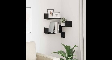 Wandplank met plank Zwart Eiken 40 x 40 x 49,5 cm Bewerkt hout