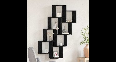 Wandplank met plank Zwart Eiken 90 x 15 x 119,5 cm Bewerkt hout