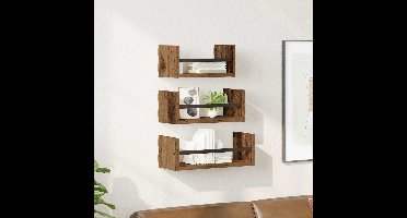 Wandplankenset met plank 3 pcs Oud Hout 40x16x14cm Bewerkt hout
