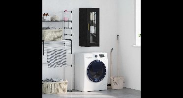 Wandkast Zwart Eiken 34,5 x 34 x 90 cm Geengineerd Hout en Glas