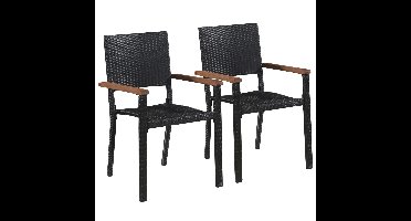 Tuinstoelen 2 st poly rattan zwart